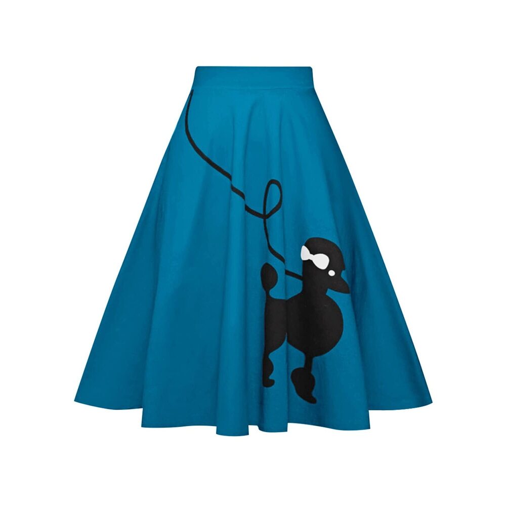 7559 Poodle Skirt 50s Vintage Pleated A-line Zipper Skirts Blue S